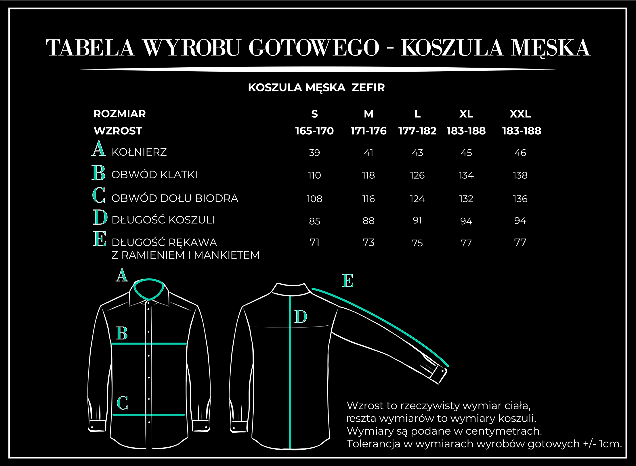 Tabela rozmiarow koszula meska